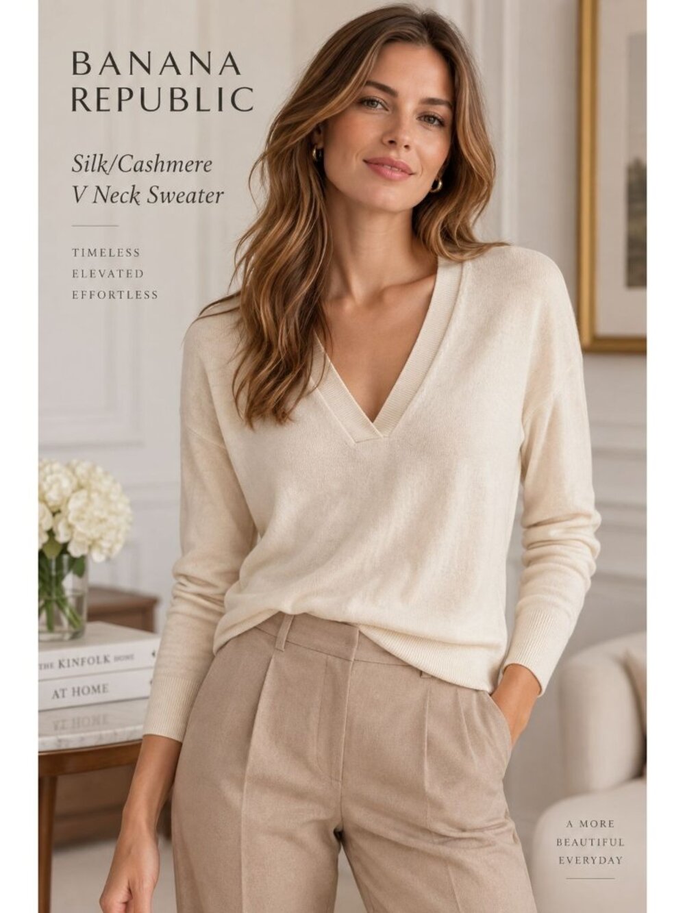 Banana Republic Silk/Cashmere V Neck Long Sleeve Sweater Size M Old Money Casual